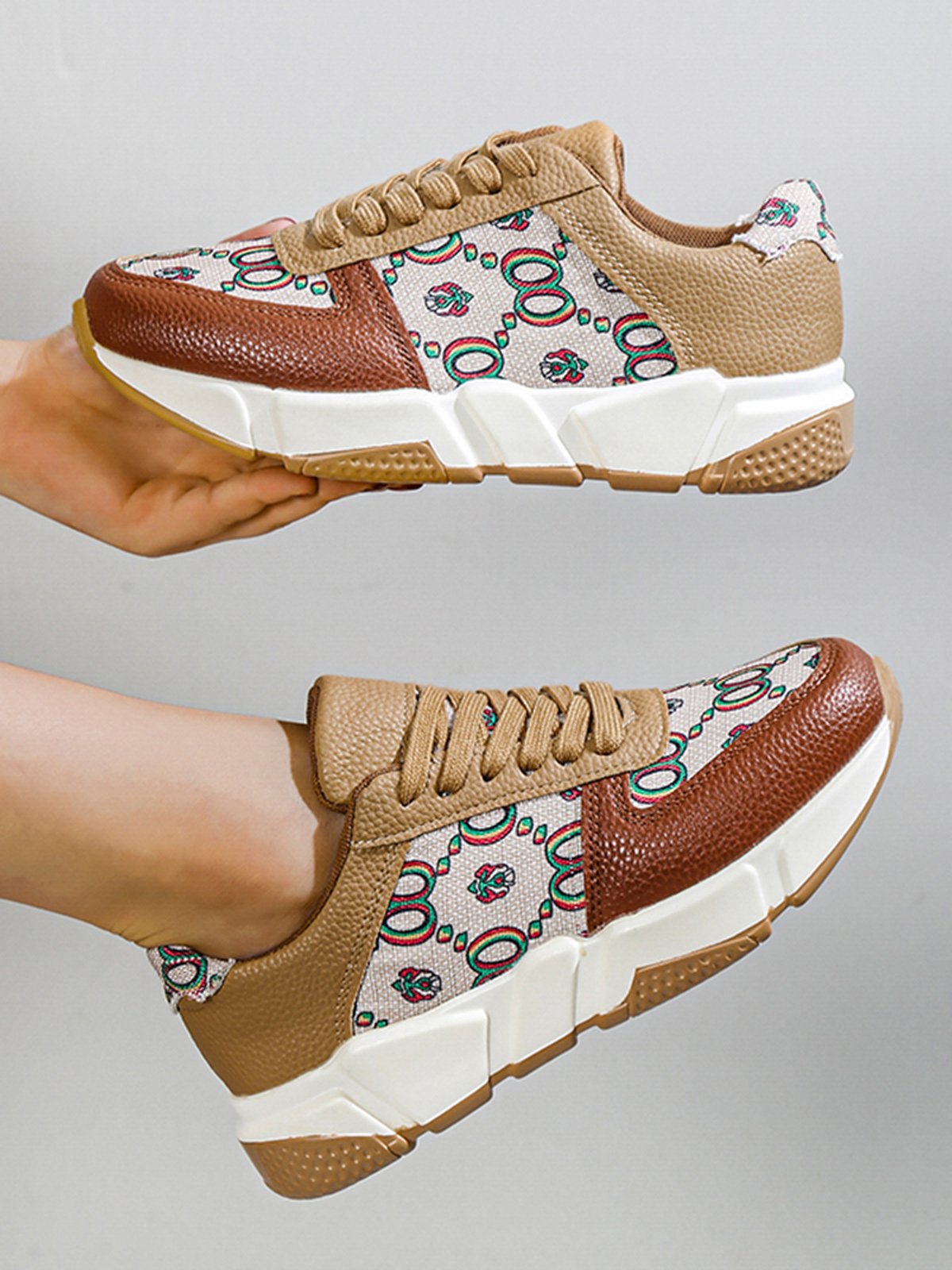 Abstract Pattern Patchwork Casual Sneakers
