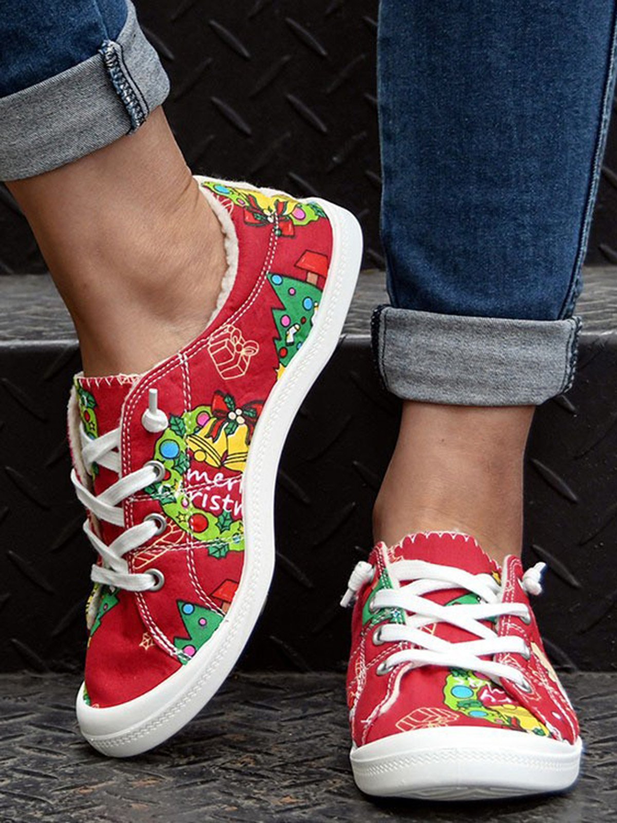 Christmas Tree Furry Lined Sneakers