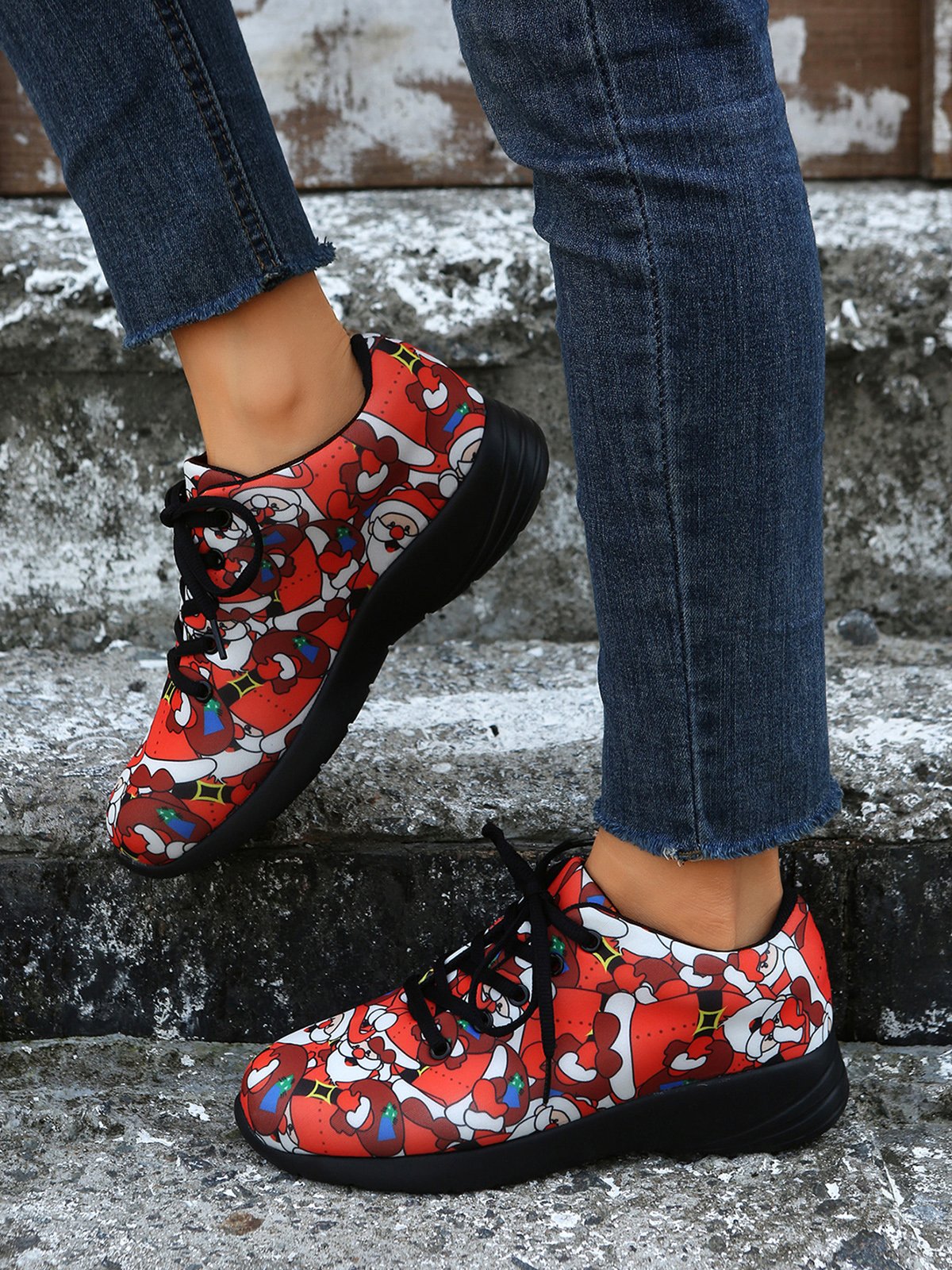 Christmas Santa Red Graphic Casual Sneakers