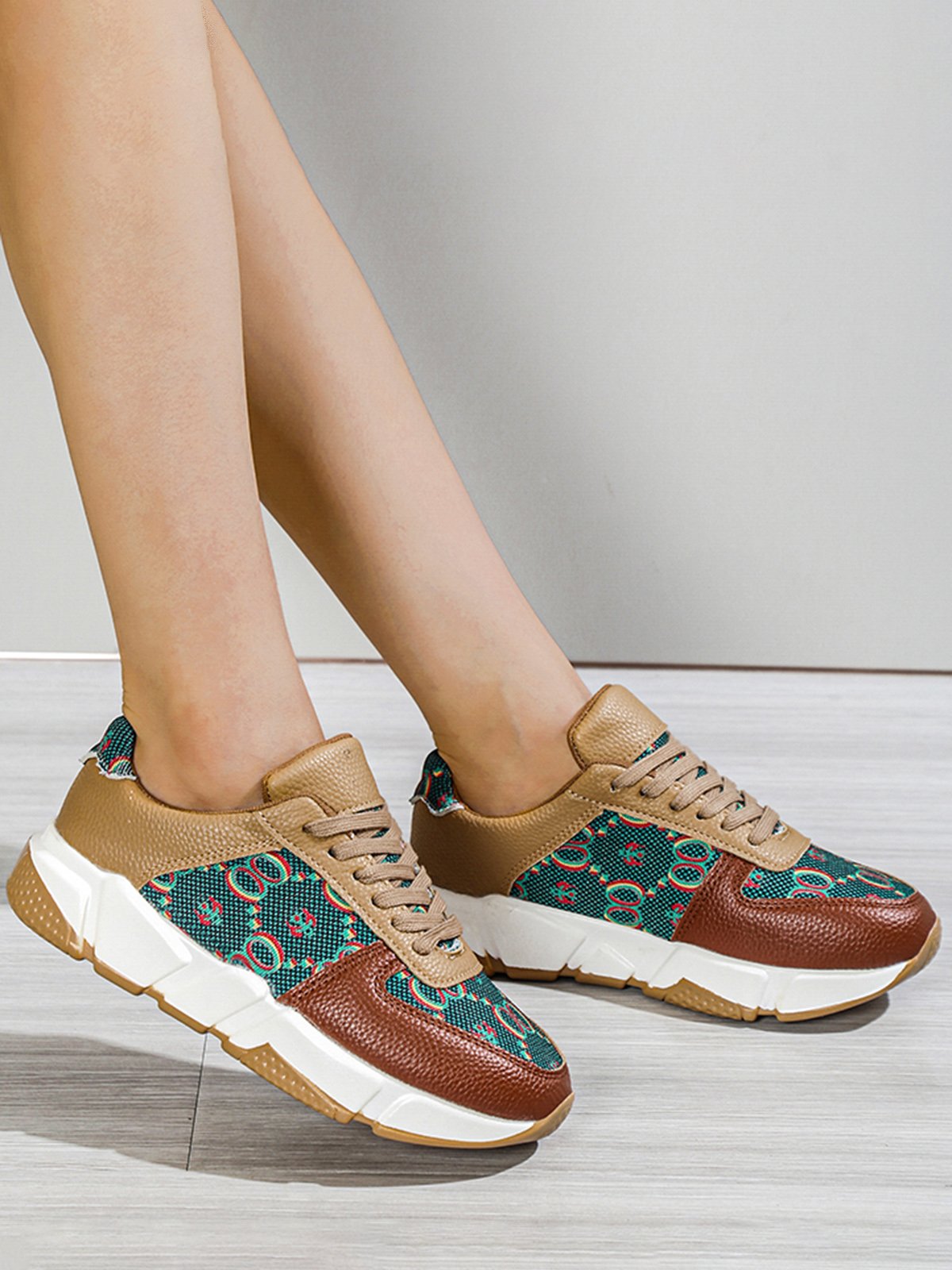 Abstract Pattern Patchwork Casual Sneakers