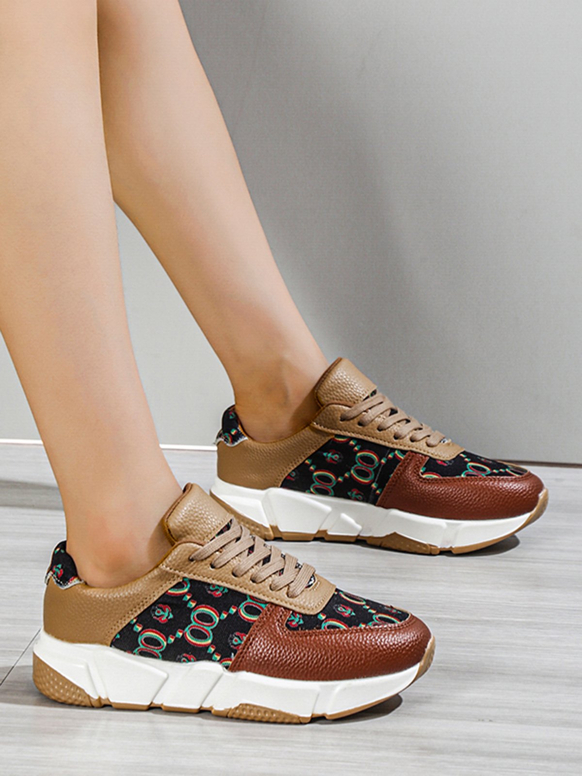 Abstract Pattern Patchwork Casual Sneakers