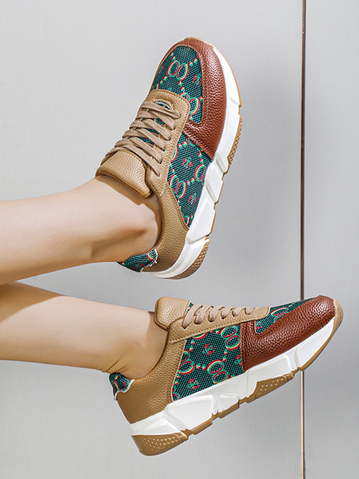 Abstract Pattern Patchwork Casual Sneakers