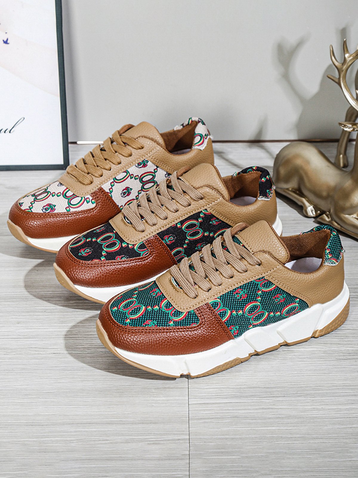 Abstract Pattern Patchwork Casual Sneakers