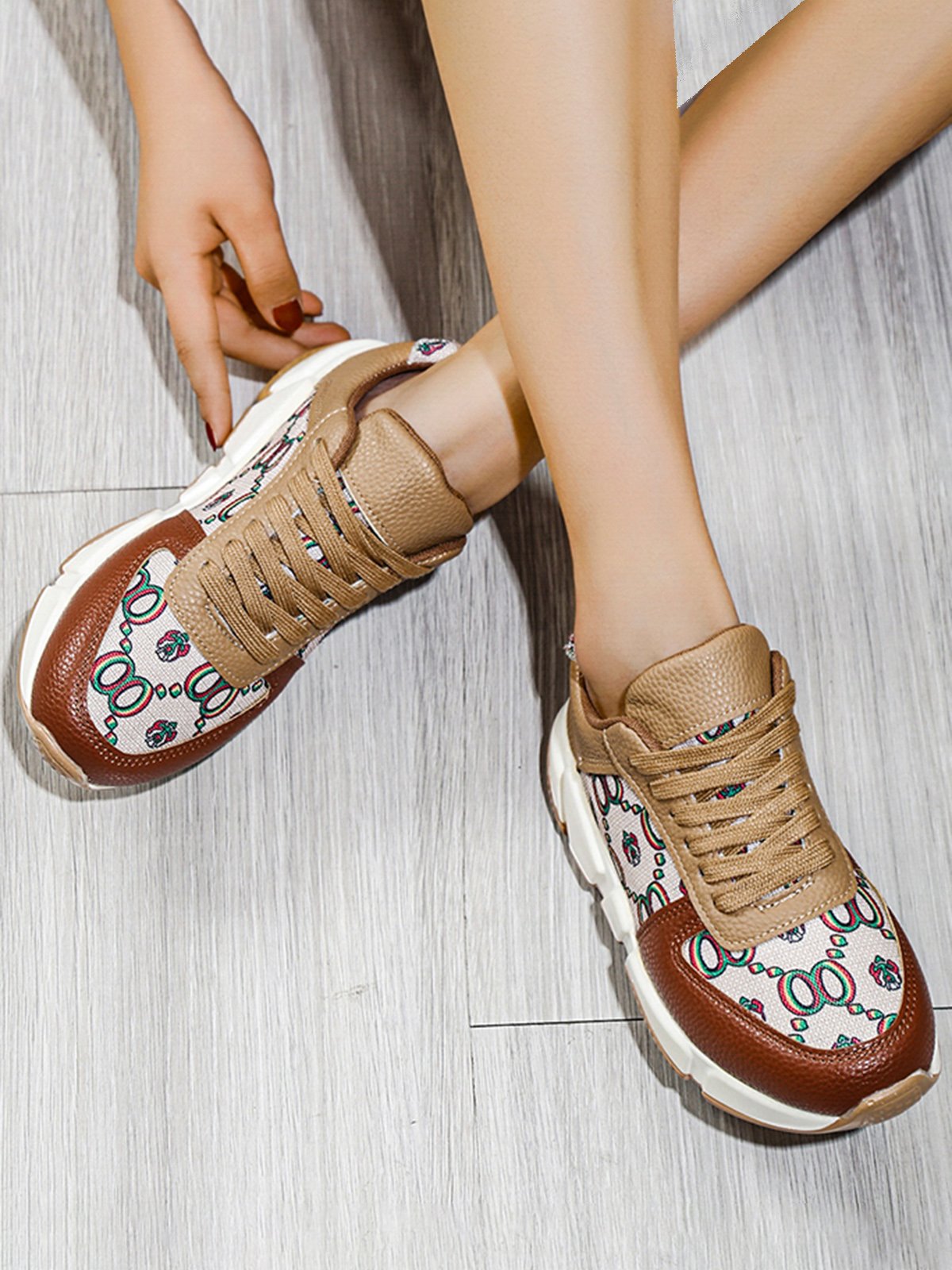 Abstract Pattern Patchwork Casual Sneakers