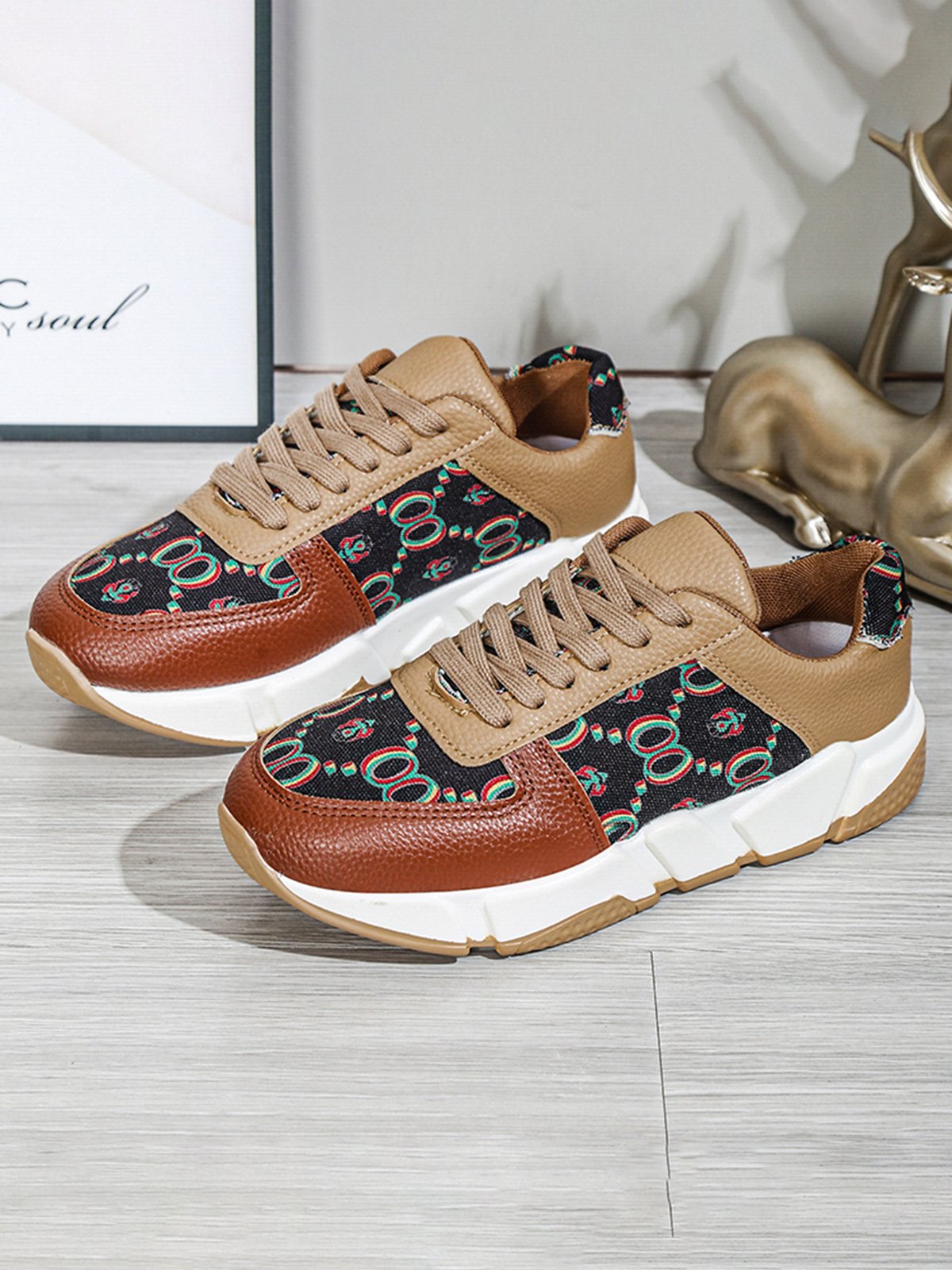 Abstract Pattern Patchwork Casual Sneakers