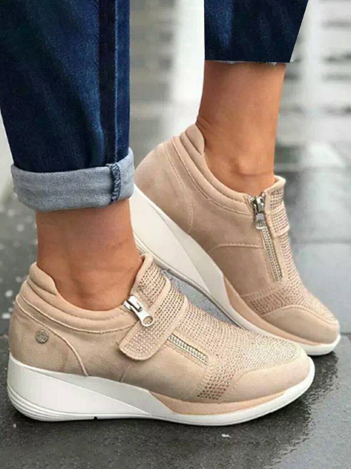 Rhinestone Casual Wedge Sneakers