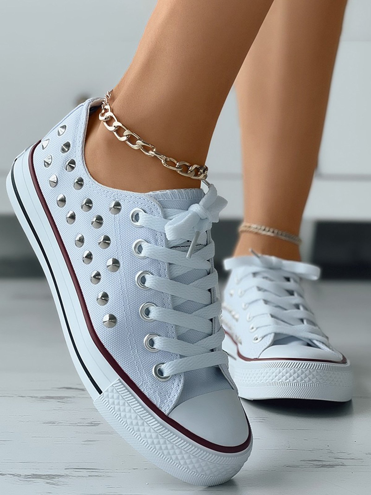 Rhinestone Lace-up Canvas Sneakers