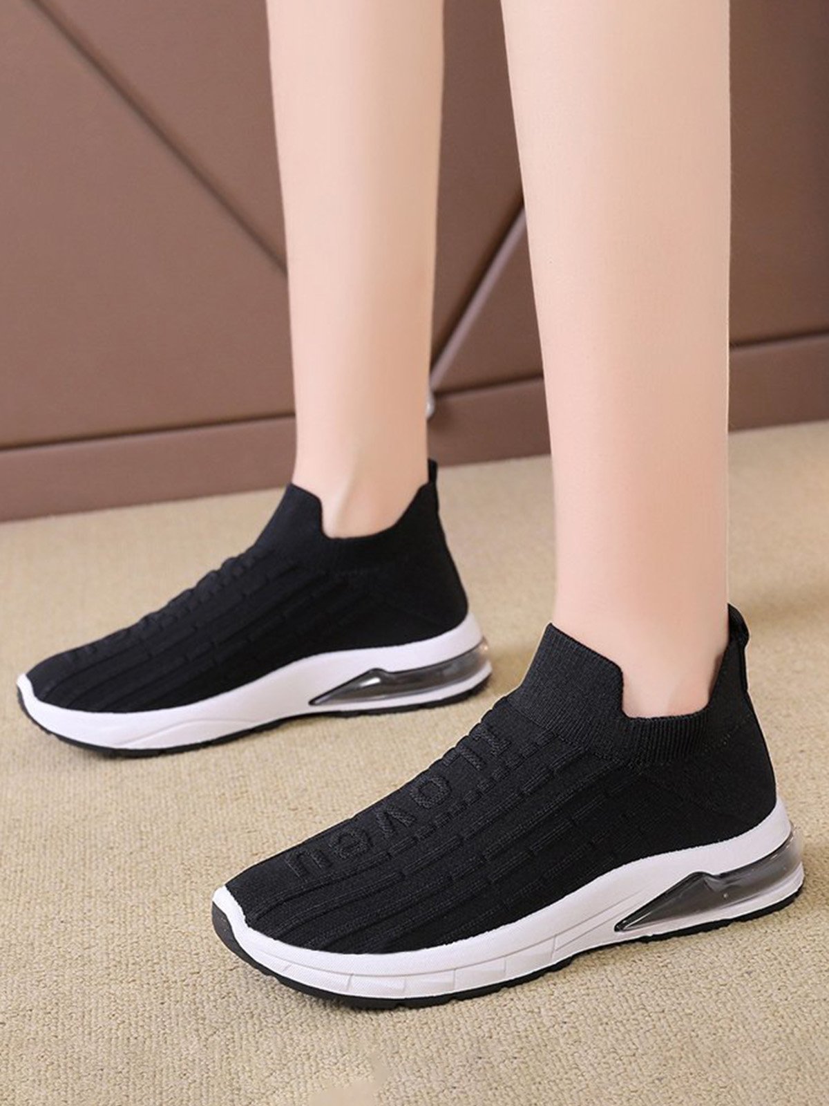 I Love U Pattern Slip On Knit Sneakers
