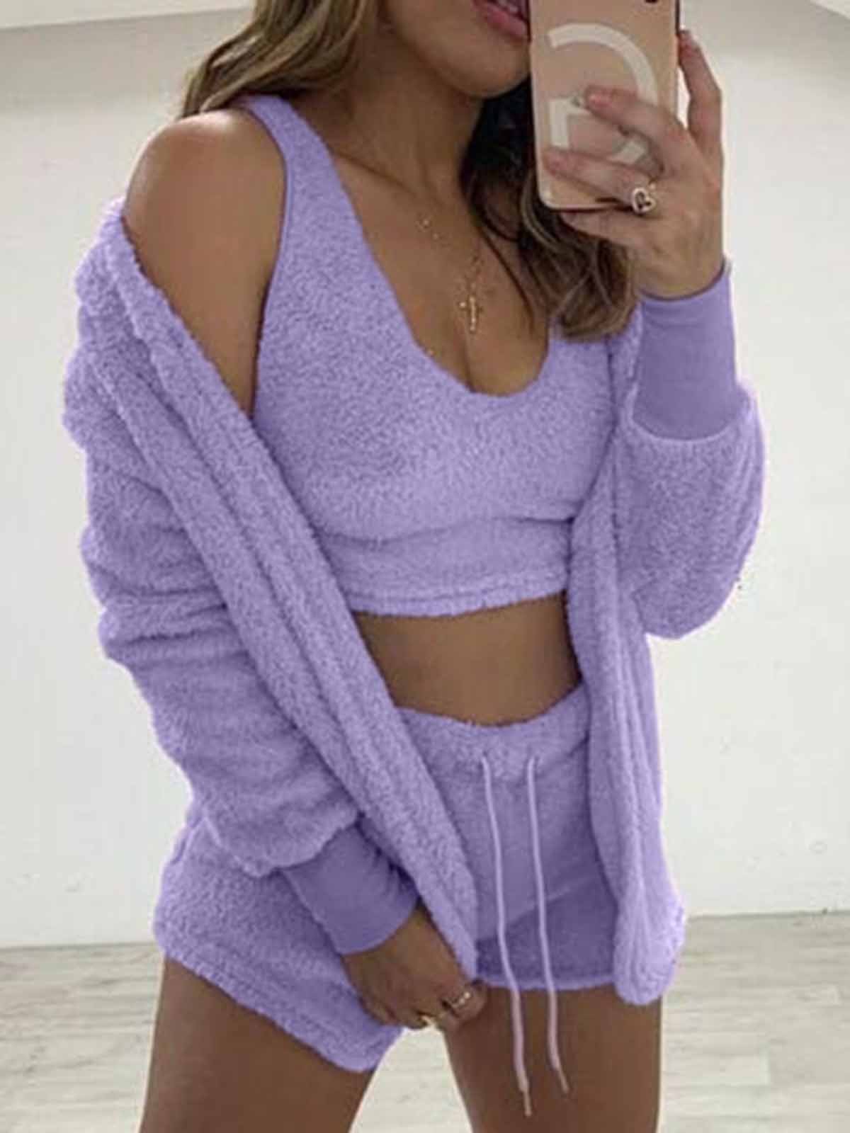 Homewear Sleeve Fur Fashion Three-piece Back Long Velvet Casual Heart Plus Size