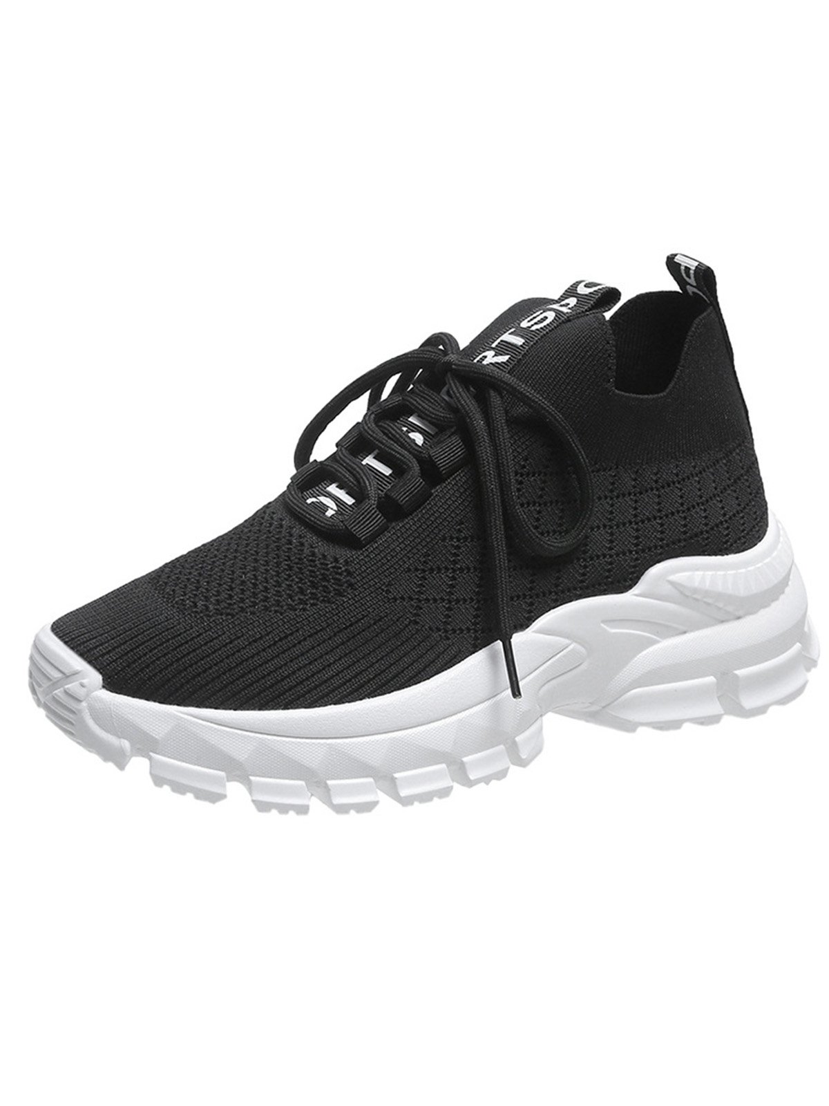 Letters Breathable Slip On Knit Sneakers