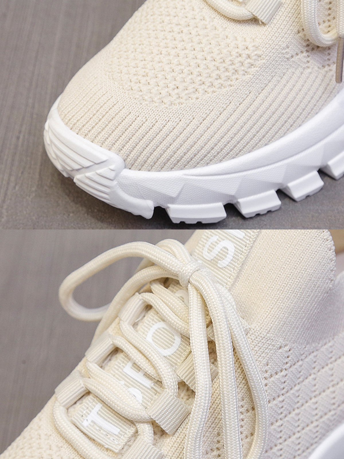 Letters Breathable Slip On Knit Sneakers