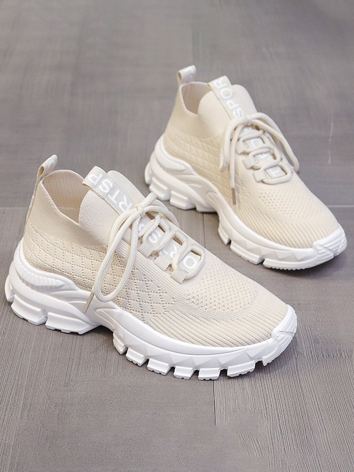 Letters Breathable Slip On Knit Sneakers