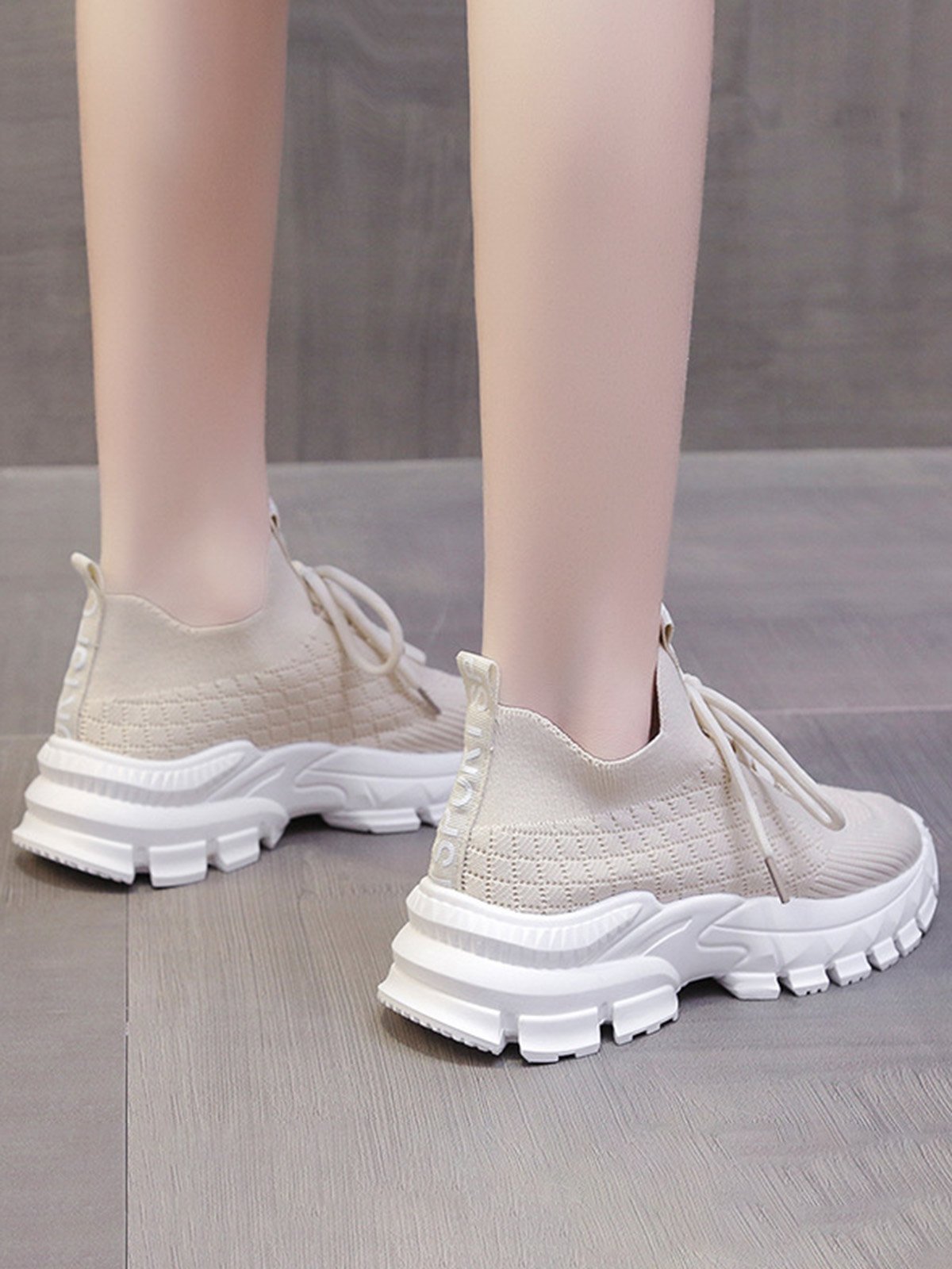 Letters Breathable Slip On Knit Sneakers