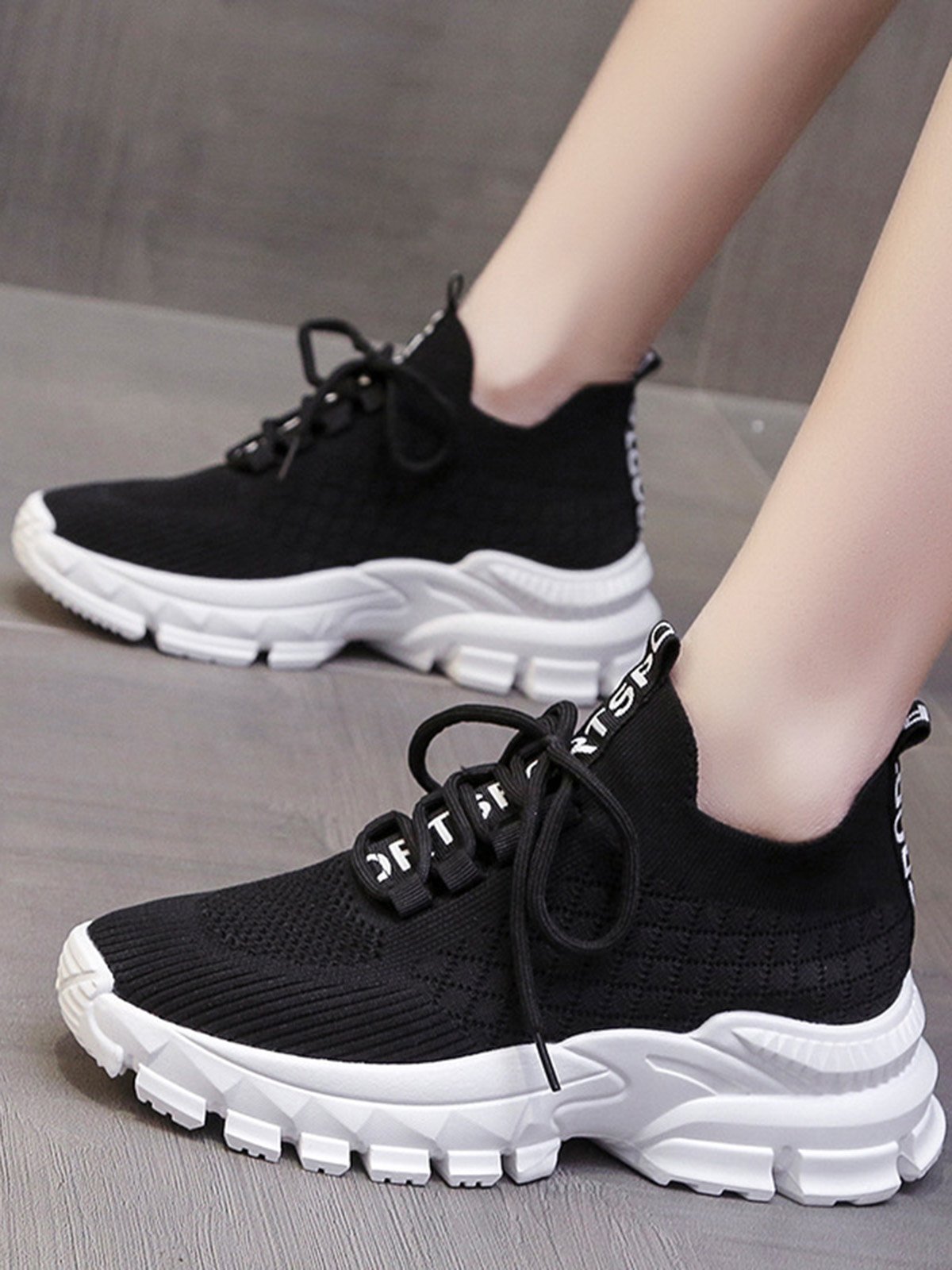 Letters Breathable Slip On Knit Sneakers