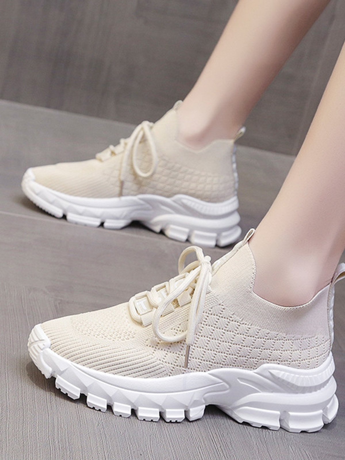 Letters Breathable Slip On Knit Sneakers
