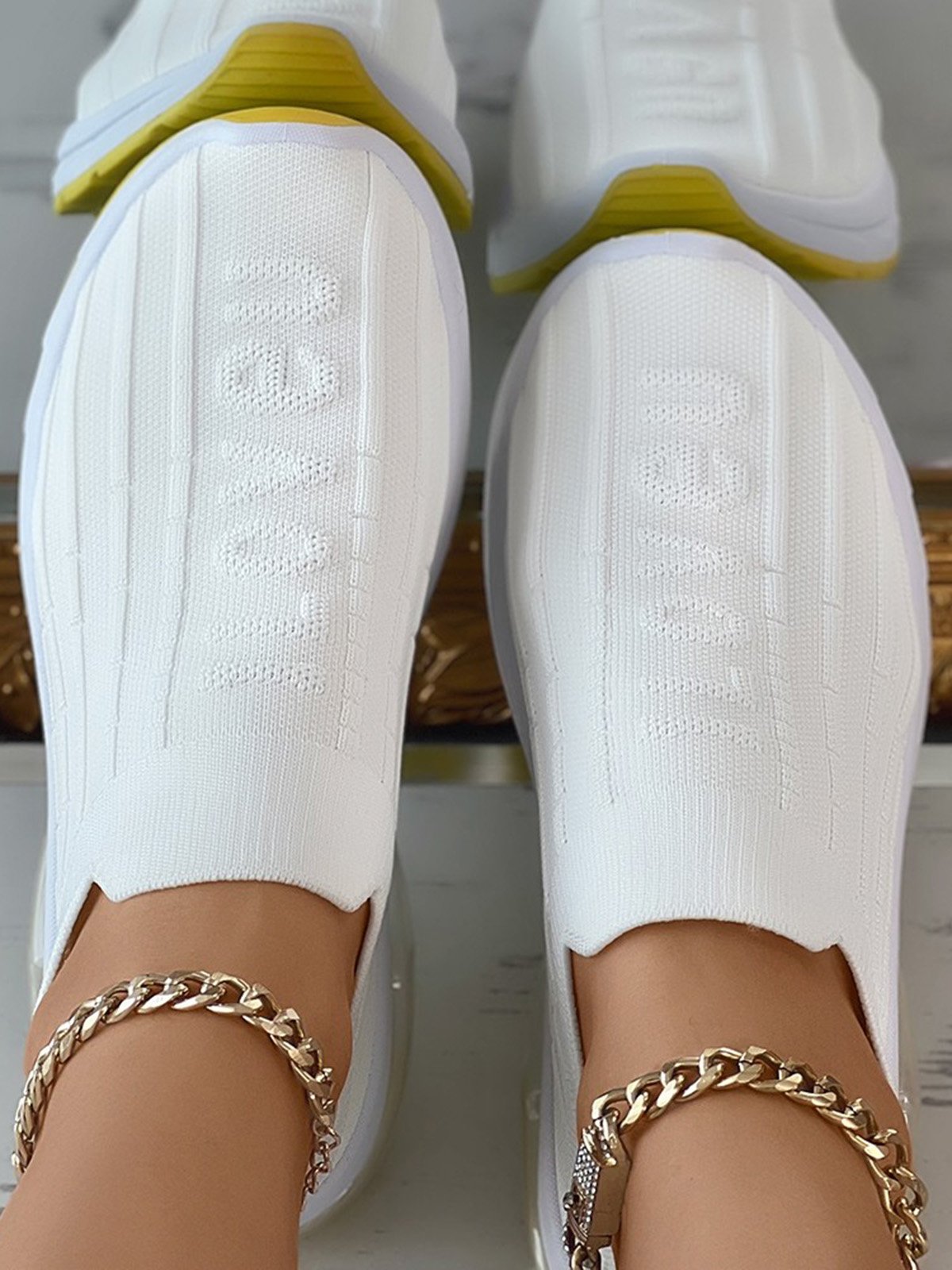 I Love U Pattern Slip On Knit Sneakers
