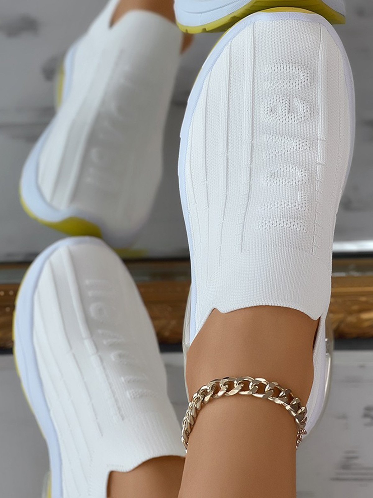 I Love U Pattern Slip On Knit Sneakers