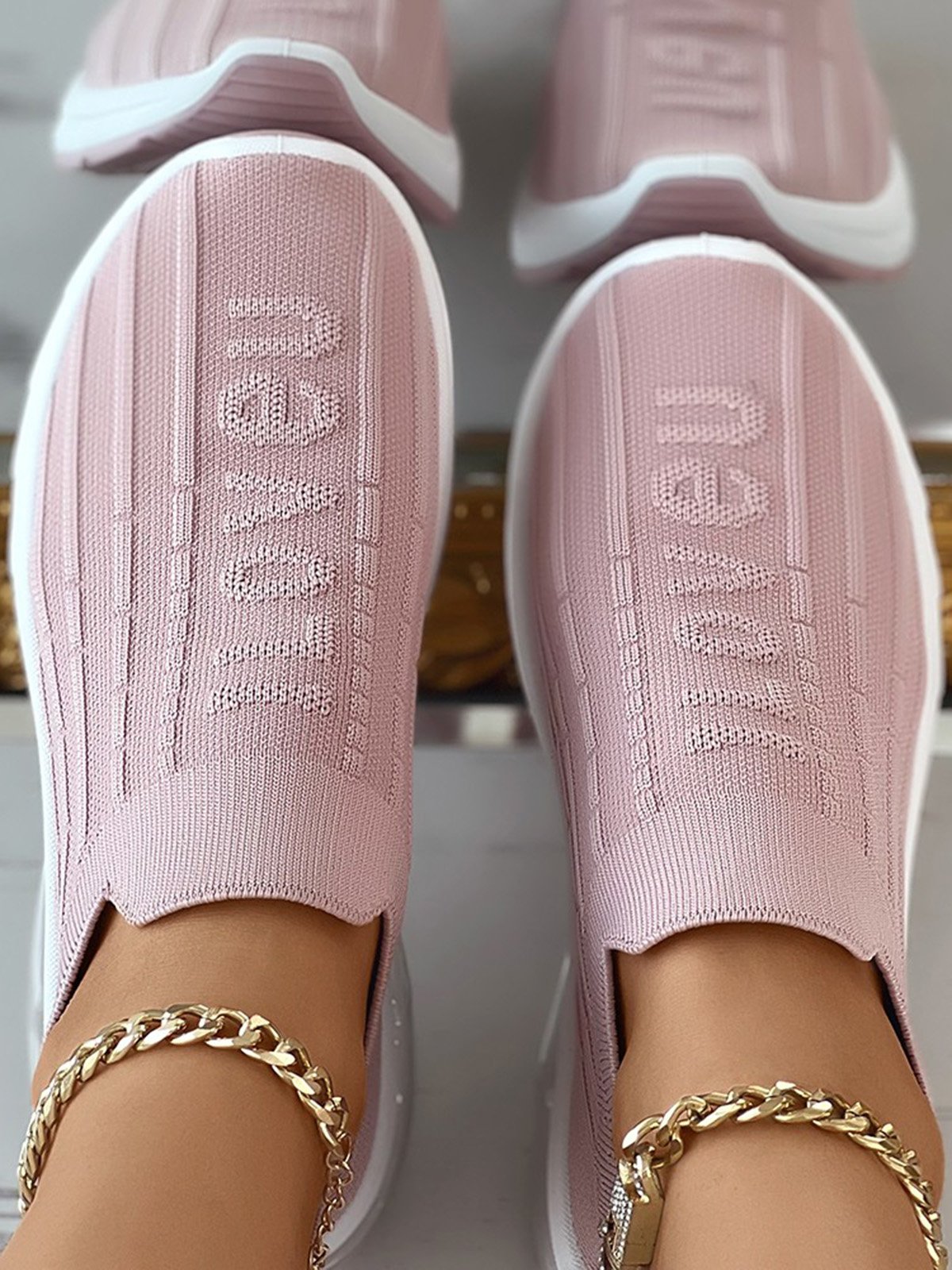 I Love U Pattern Slip On Knit Sneakers