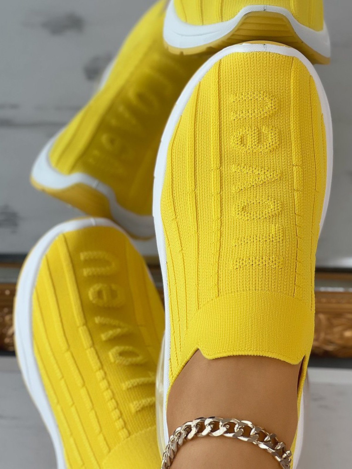 I Love U Pattern Slip On Knit Sneakers