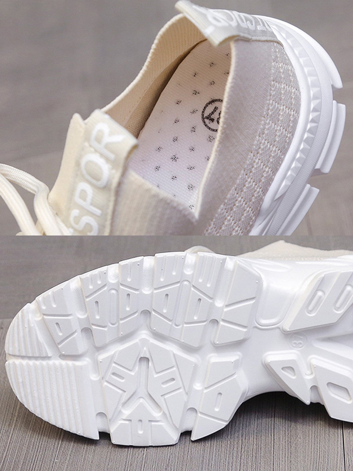Letters Breathable Slip On Knit Sneakers