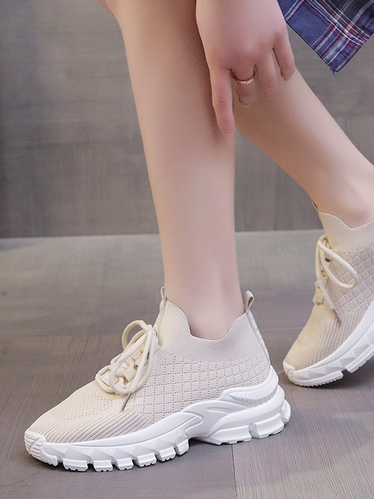 Letters Breathable Slip On Knit Sneakers