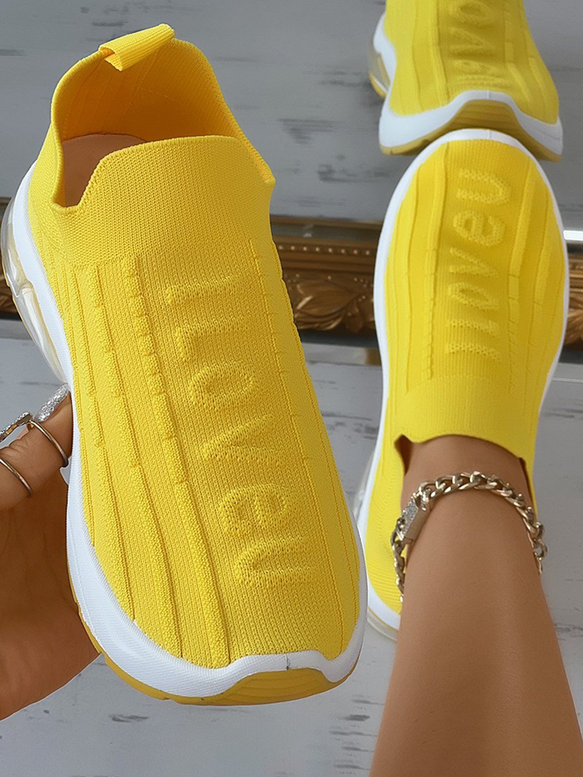 I Love U Pattern Slip On Knit Sneakers
