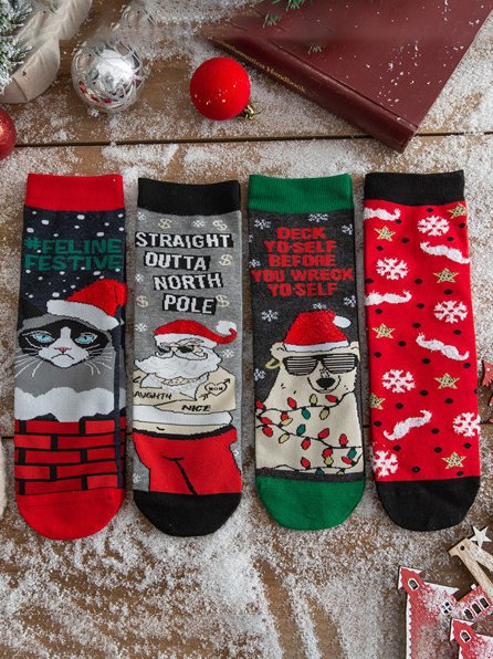Christmas Cotton Santa Elk Candy Pattern Socks Set Everyday Party Outfits Holiday Gifts