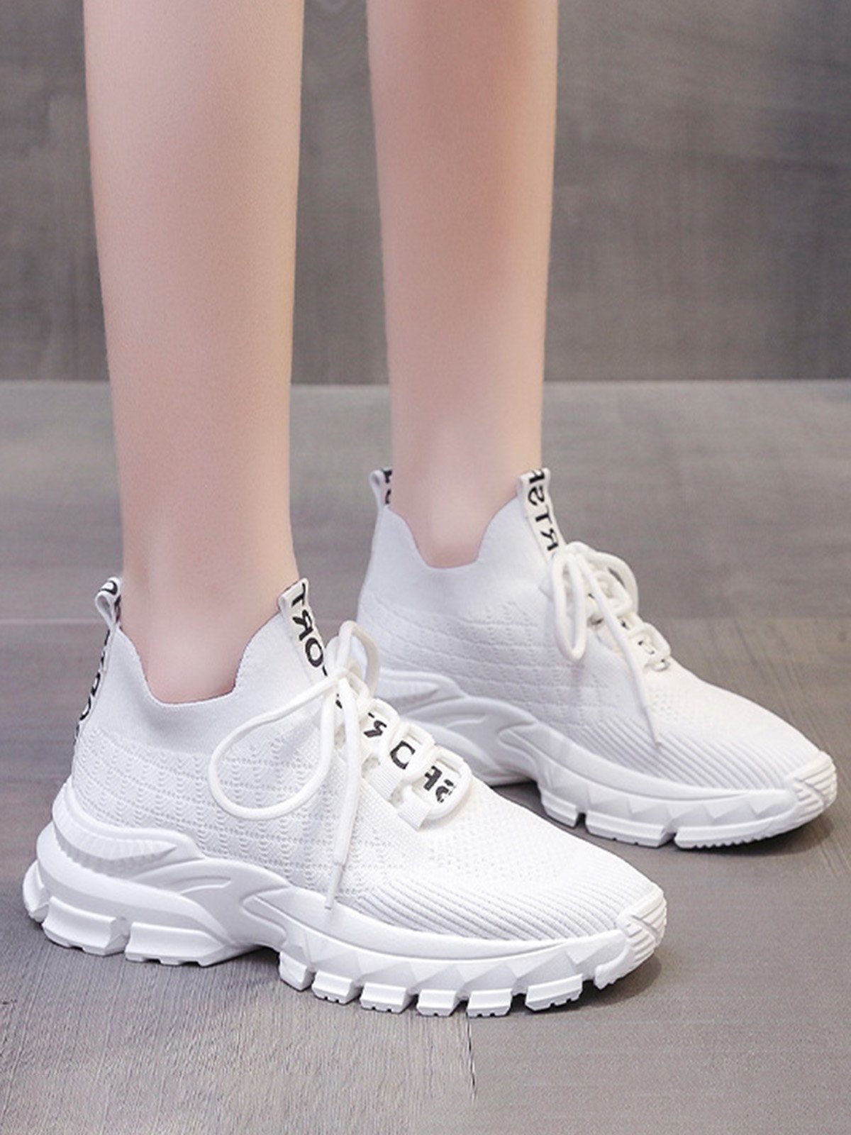 Letters Breathable Slip On Knit Sneakers