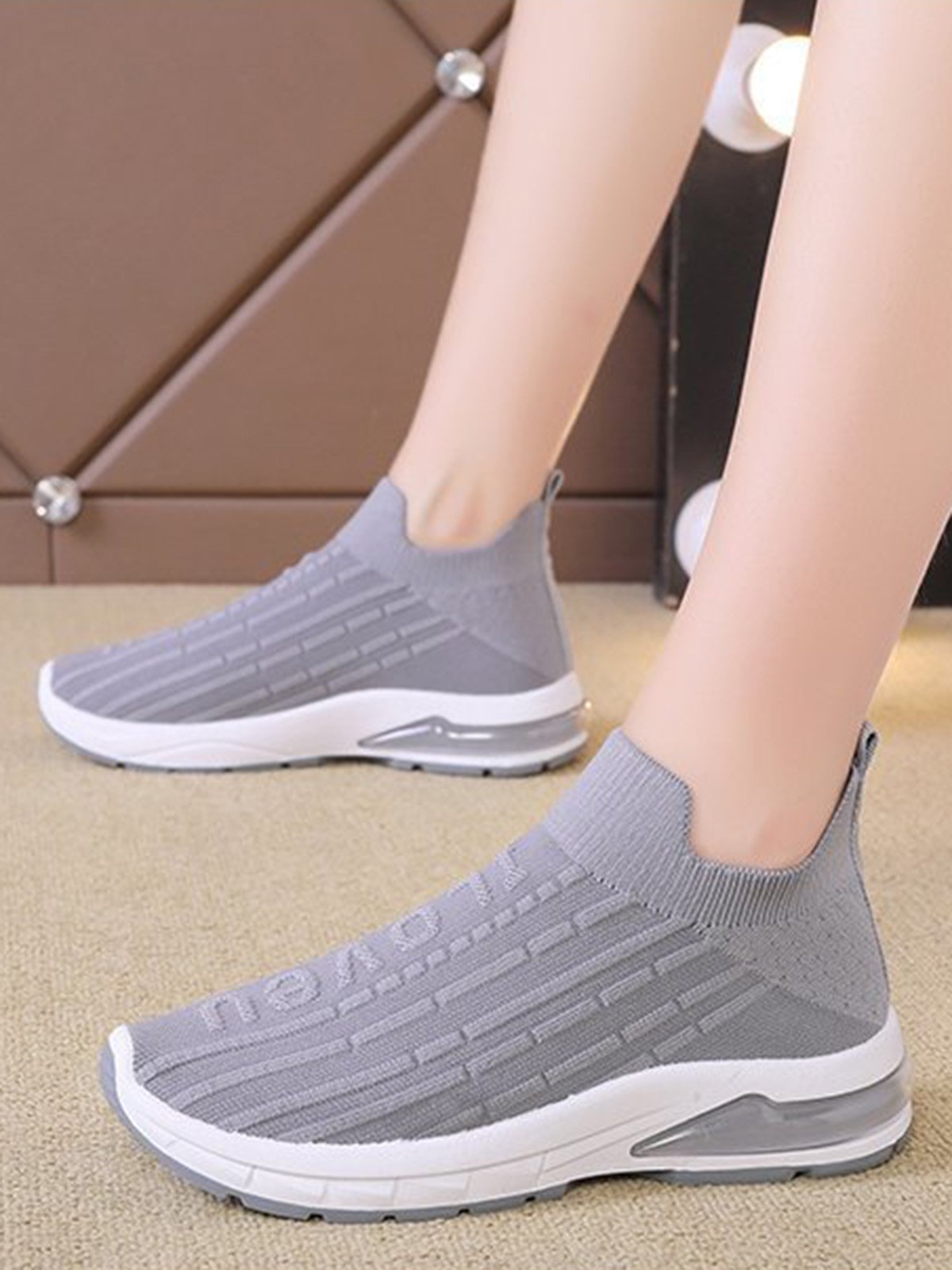 I Love U Pattern Slip On Knit Sneakers