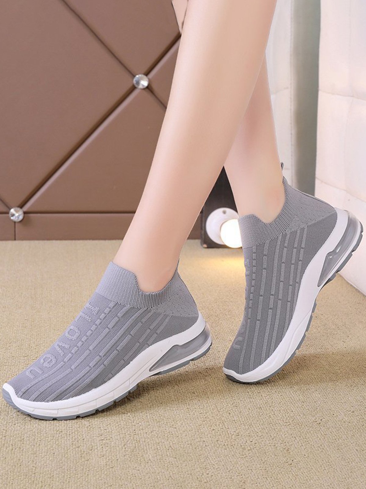 I Love U Pattern Slip On Knit Sneakers