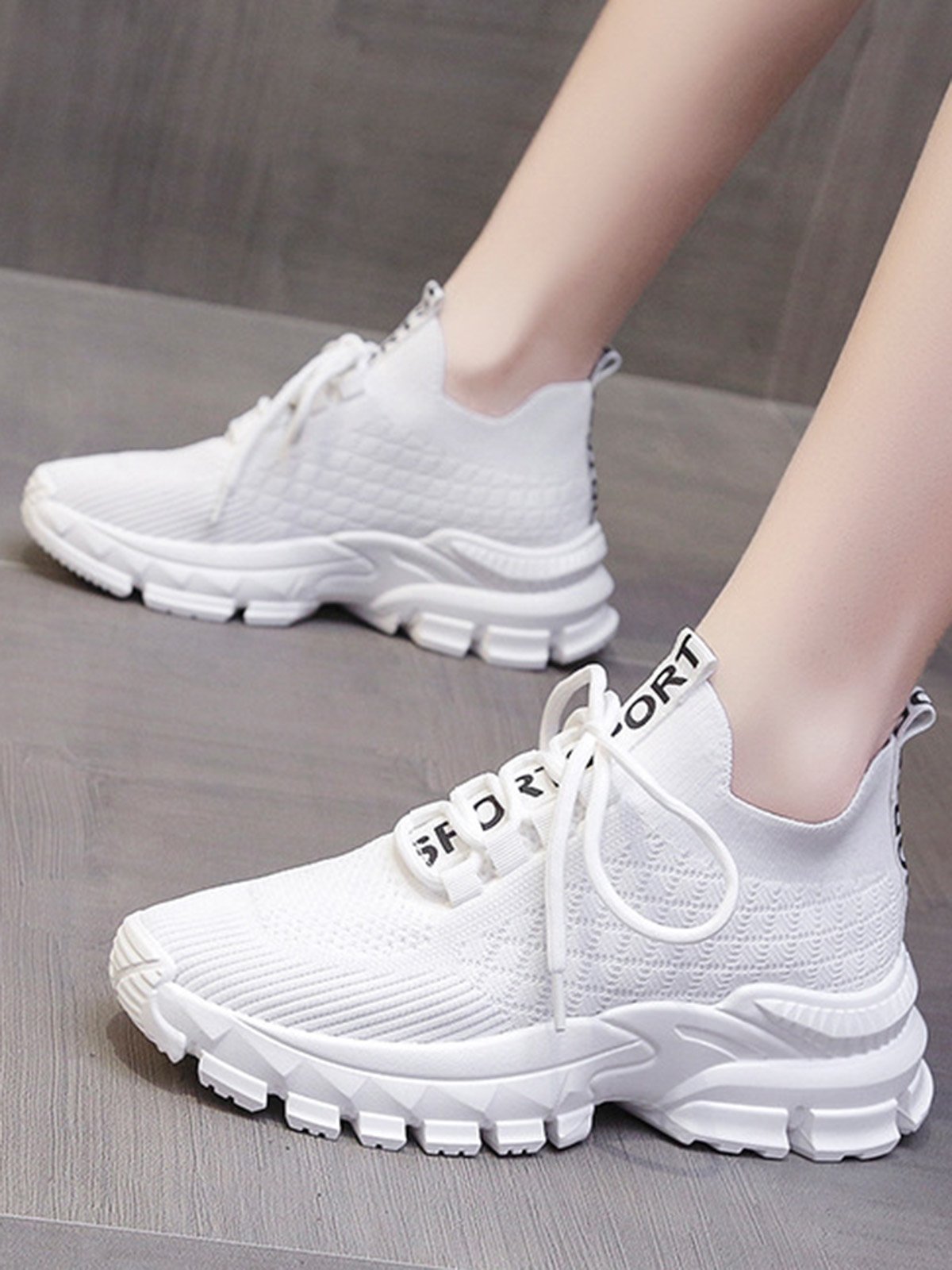 Letters Breathable Slip On Knit Sneakers