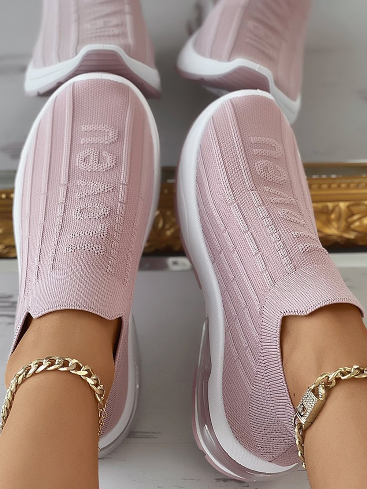 I Love U Pattern Slip On Knit Sneakers