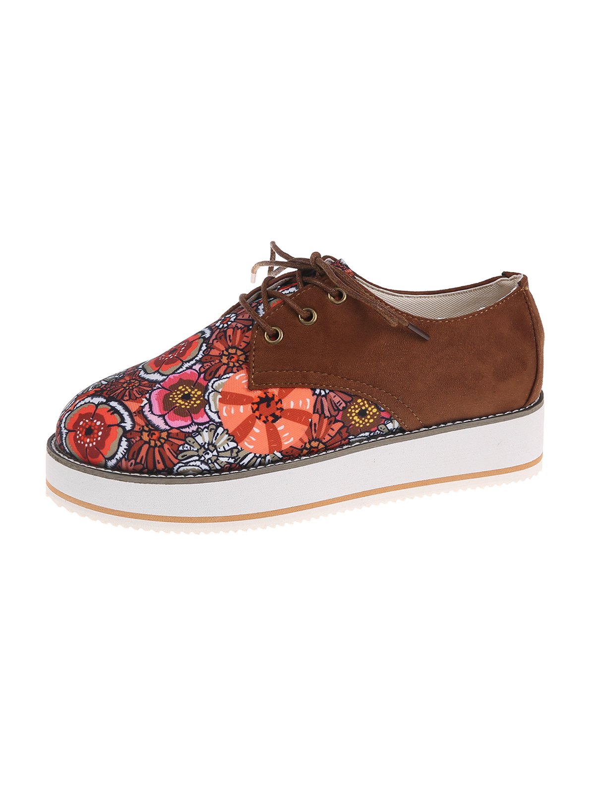 Floral Printed Patchwork Lace Up Shoes