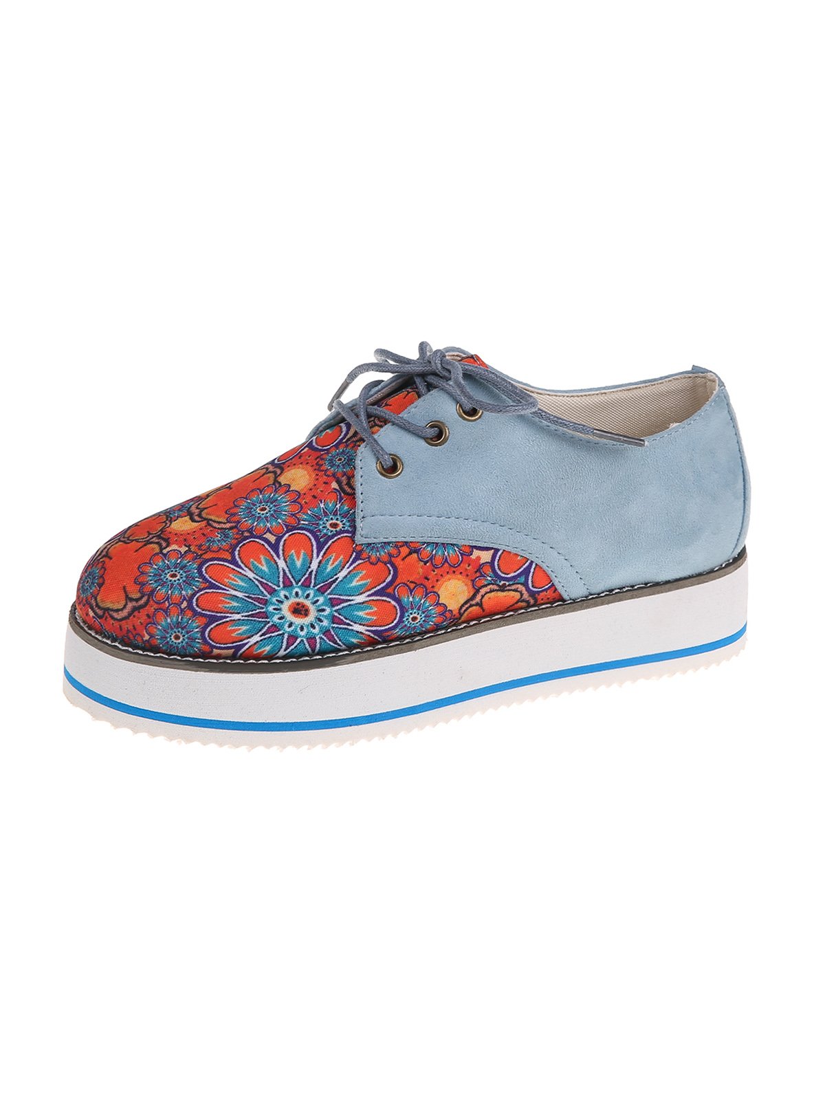Floral Printed Patchwork Lace Up Shoes