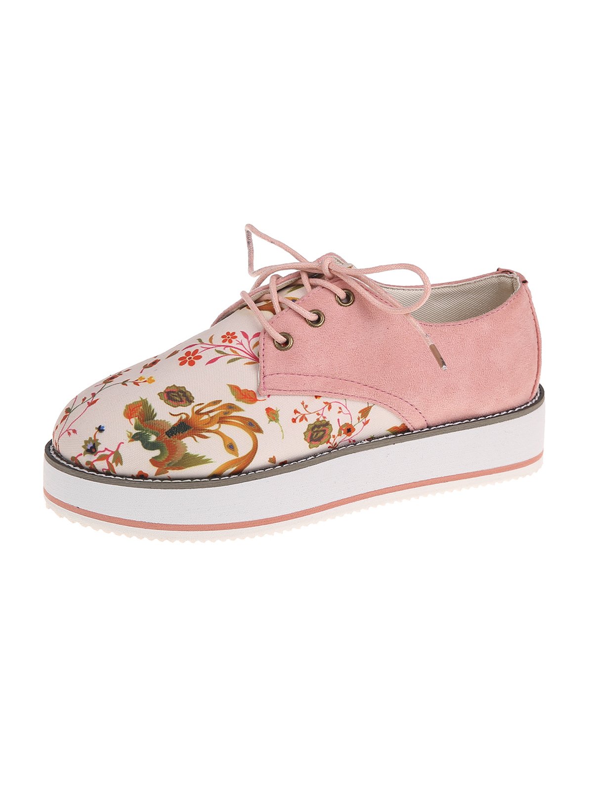 Floral Printed Patchwork Lace Up Shoes