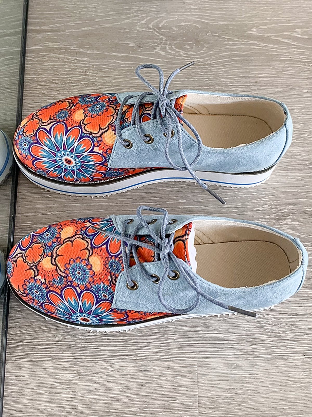 Floral Printed Patchwork Lace Up Shoes