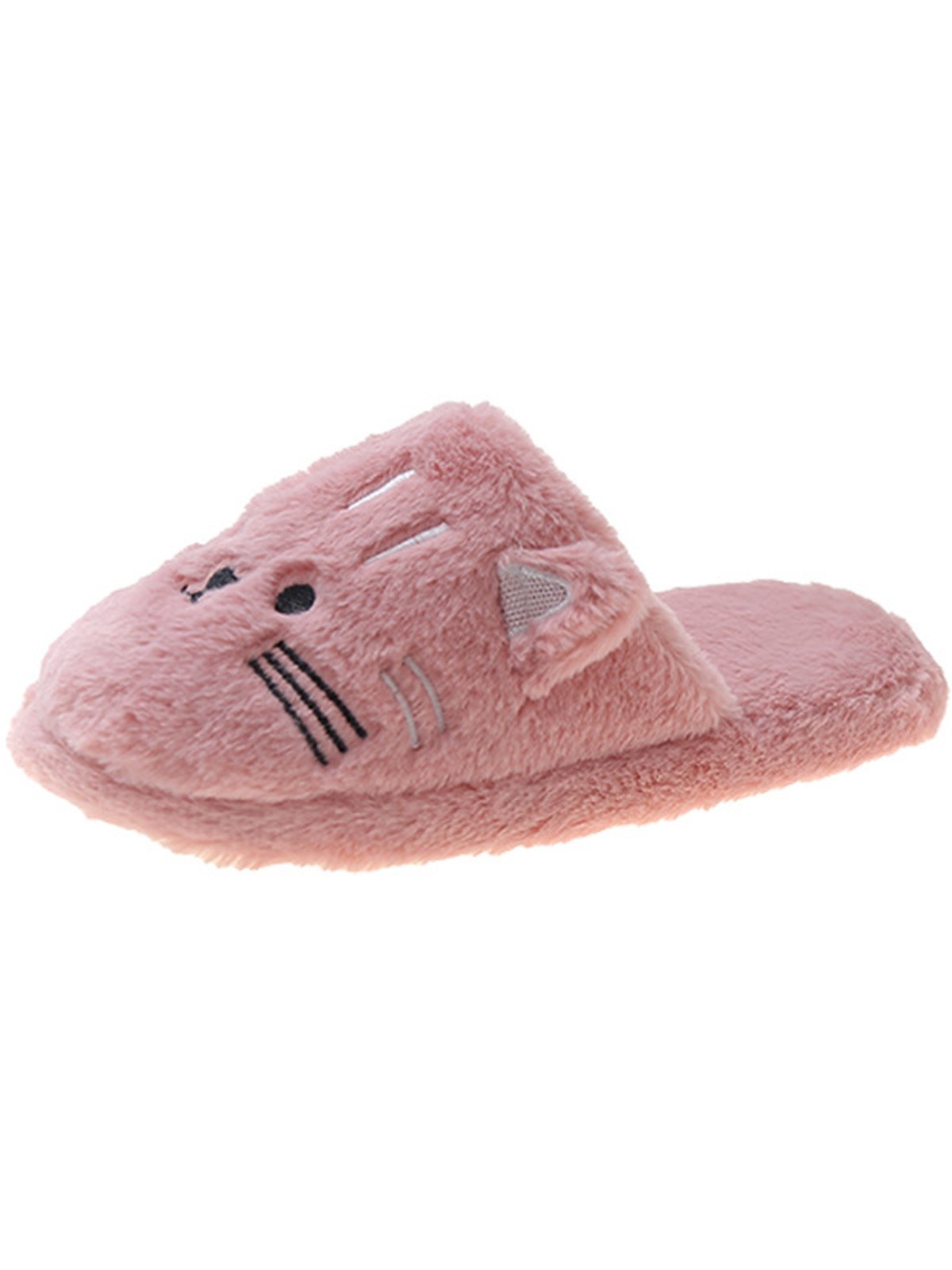 Cartoon Cat Embroidery Furry Slippers