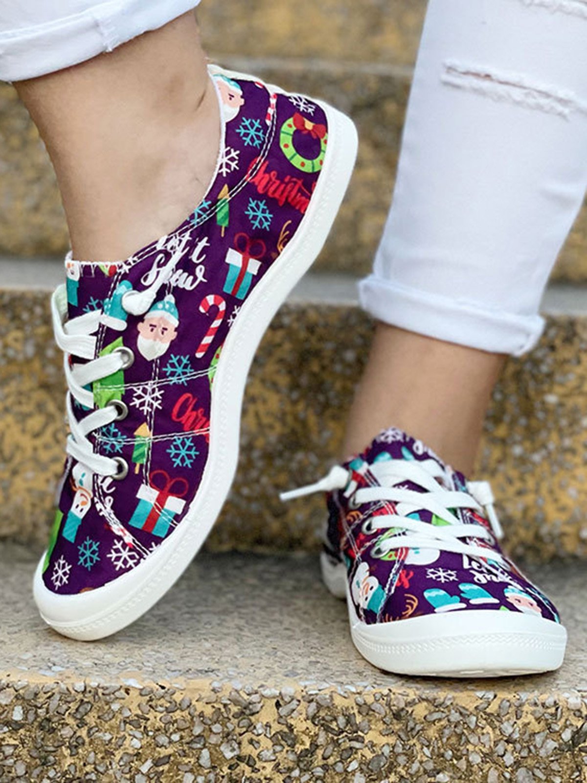 Christmas Snowman Plus Size Lace Up Flats