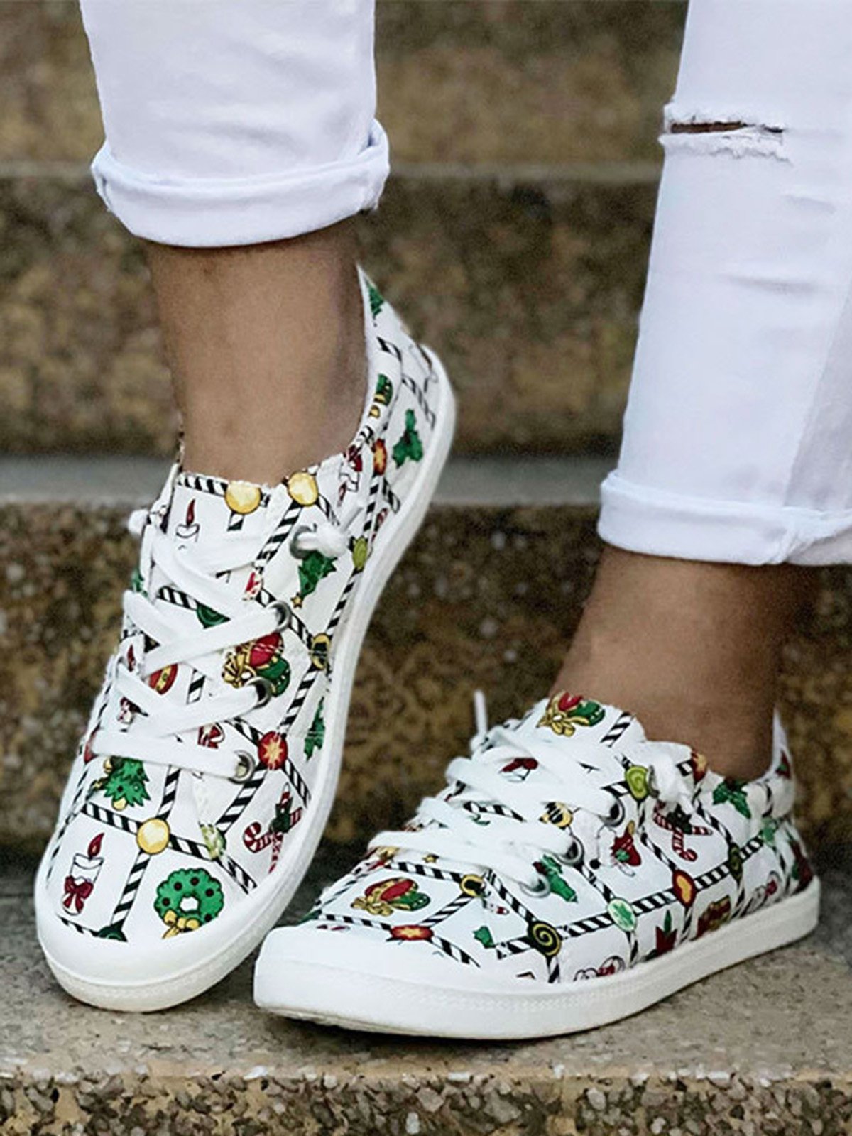 Christmas Snowman Plus Size Lace Up Flats