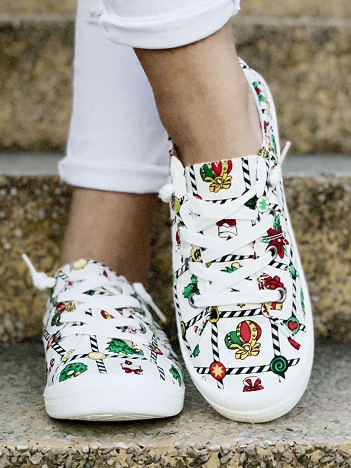 Christmas Snowman Plus Size Lace Up Flats