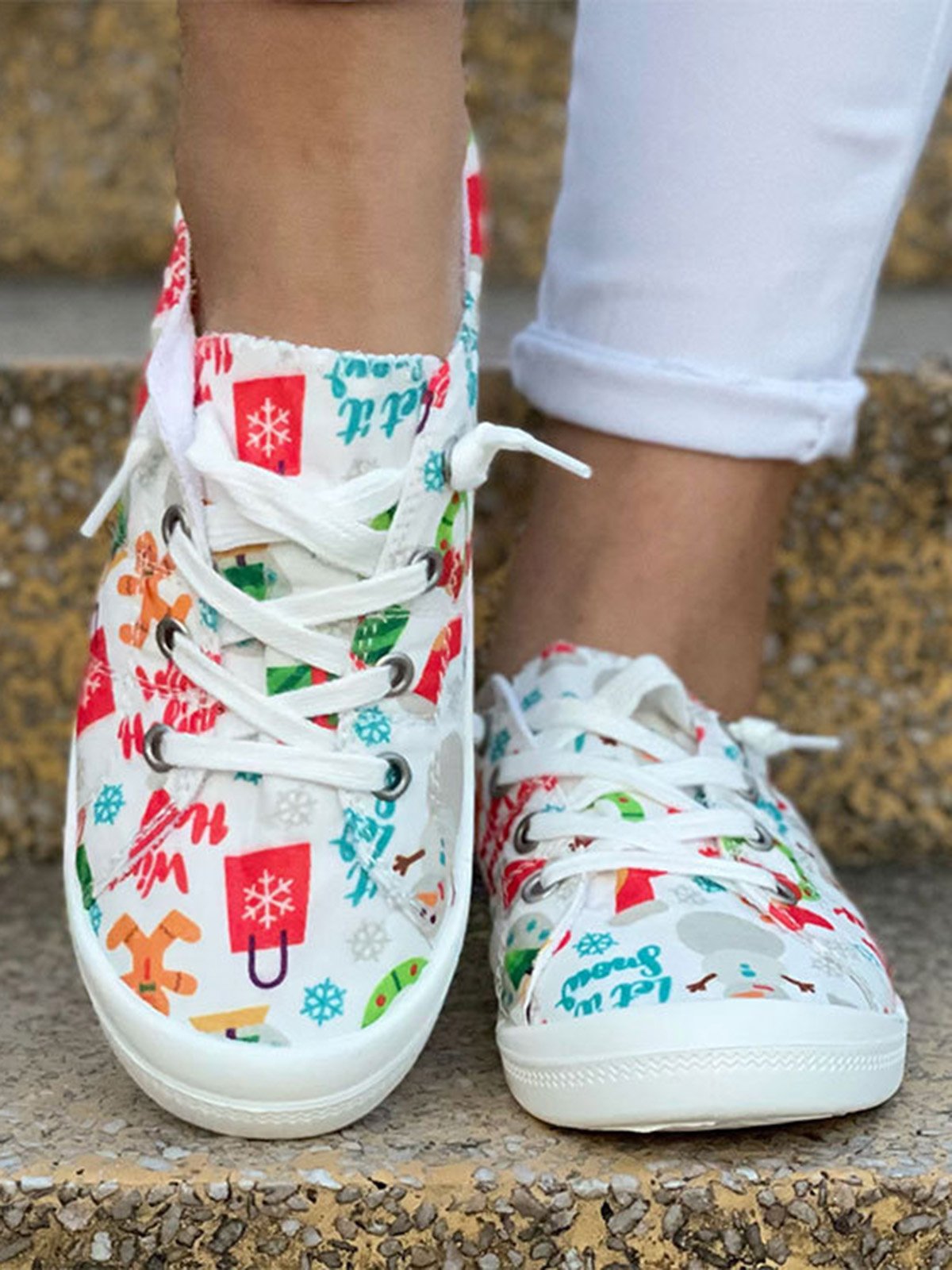 Christmas Snowman Plus Size Lace Up Flats