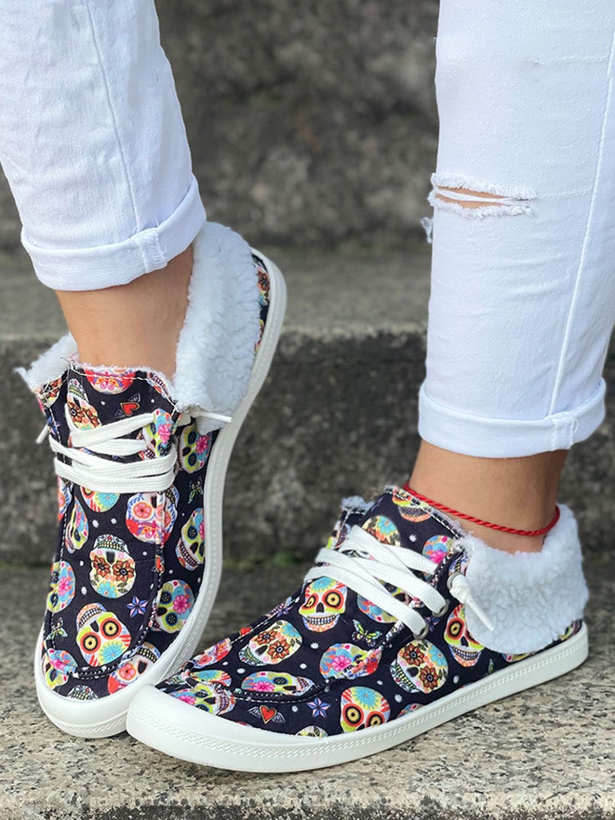 Halloween Skull Pumpkin Plush Splice Casual Flat Shoes