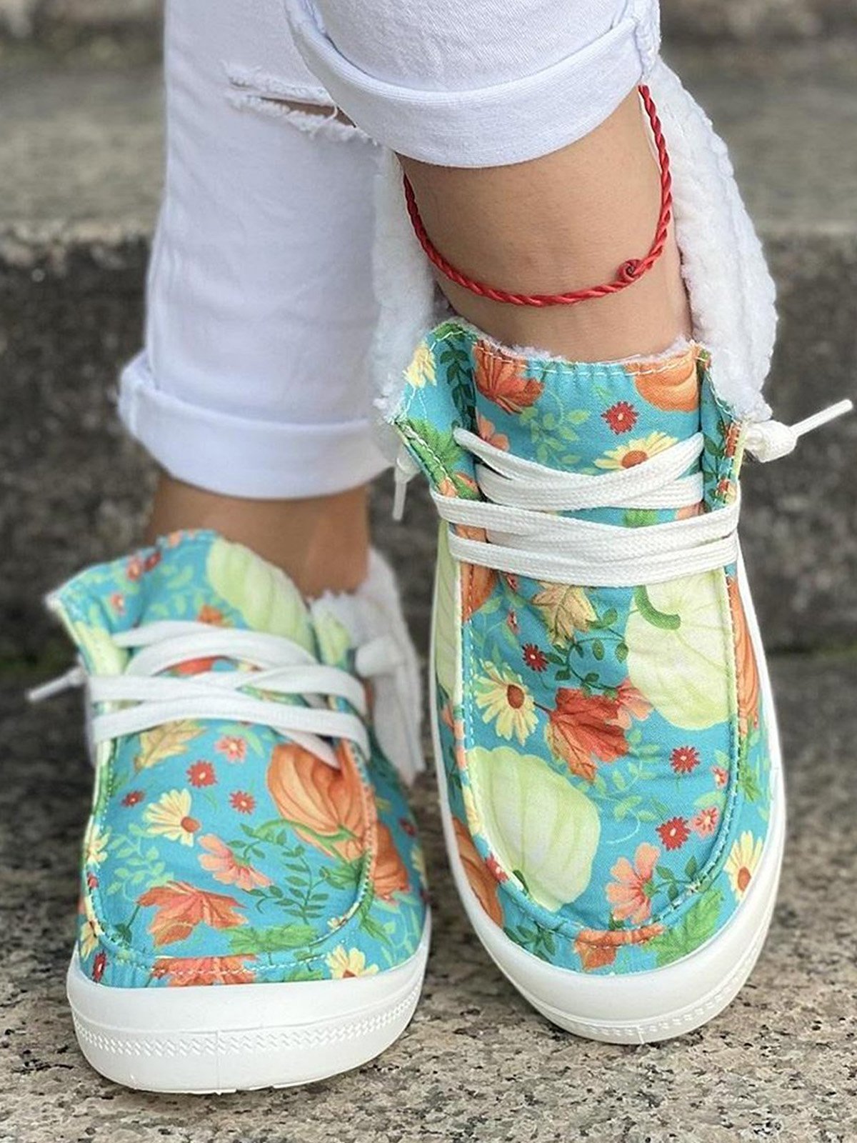 Women's Large Maple Leaf Sunflower Printed Plush Splicing Flat Shoes