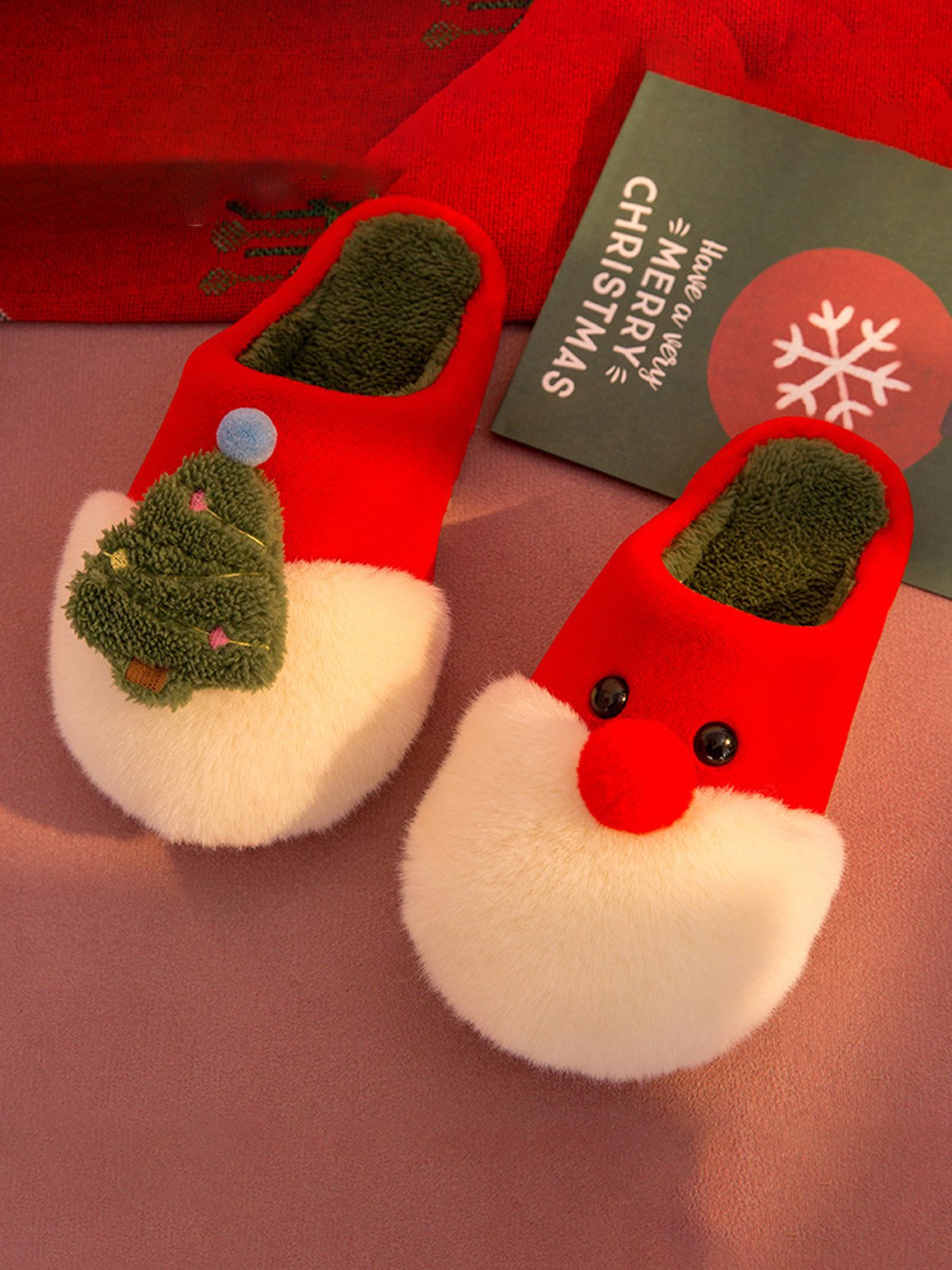 Christmas Color Block Warm Indoor Thermal Slippers