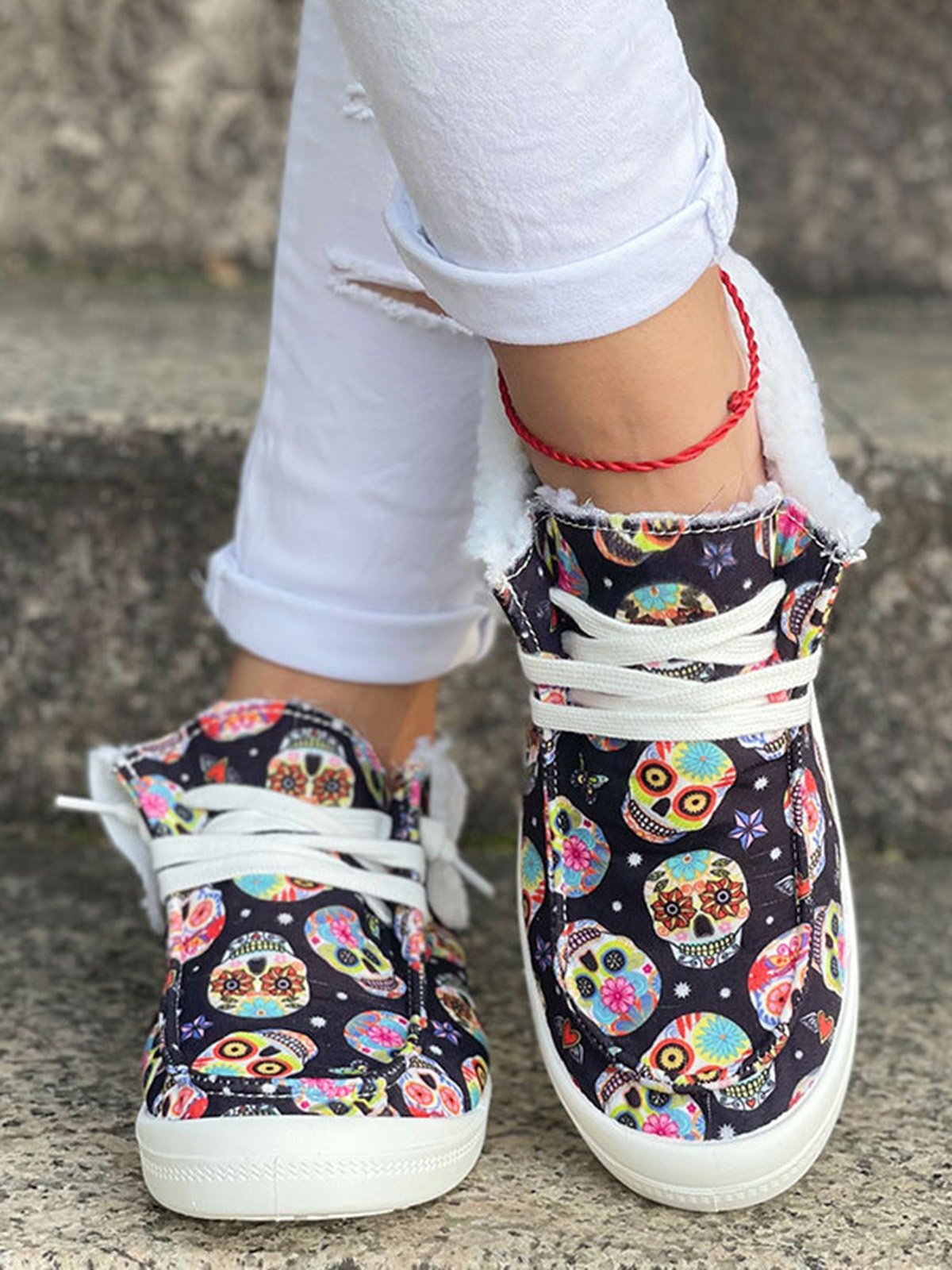 Halloween Skull Pumpkin Plush Splice Casual Flat Shoes