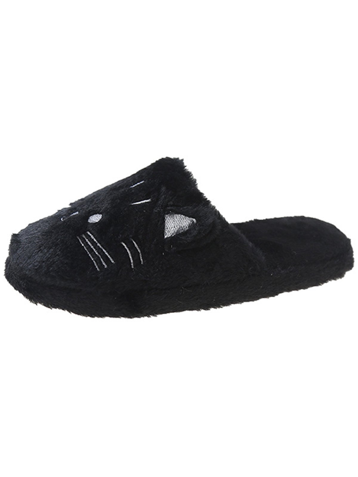 Cartoon Cat Embroidery Furry Slippers