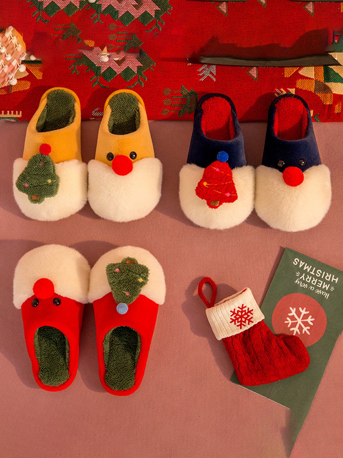 Christmas Color Block Warm Indoor Thermal Slippers