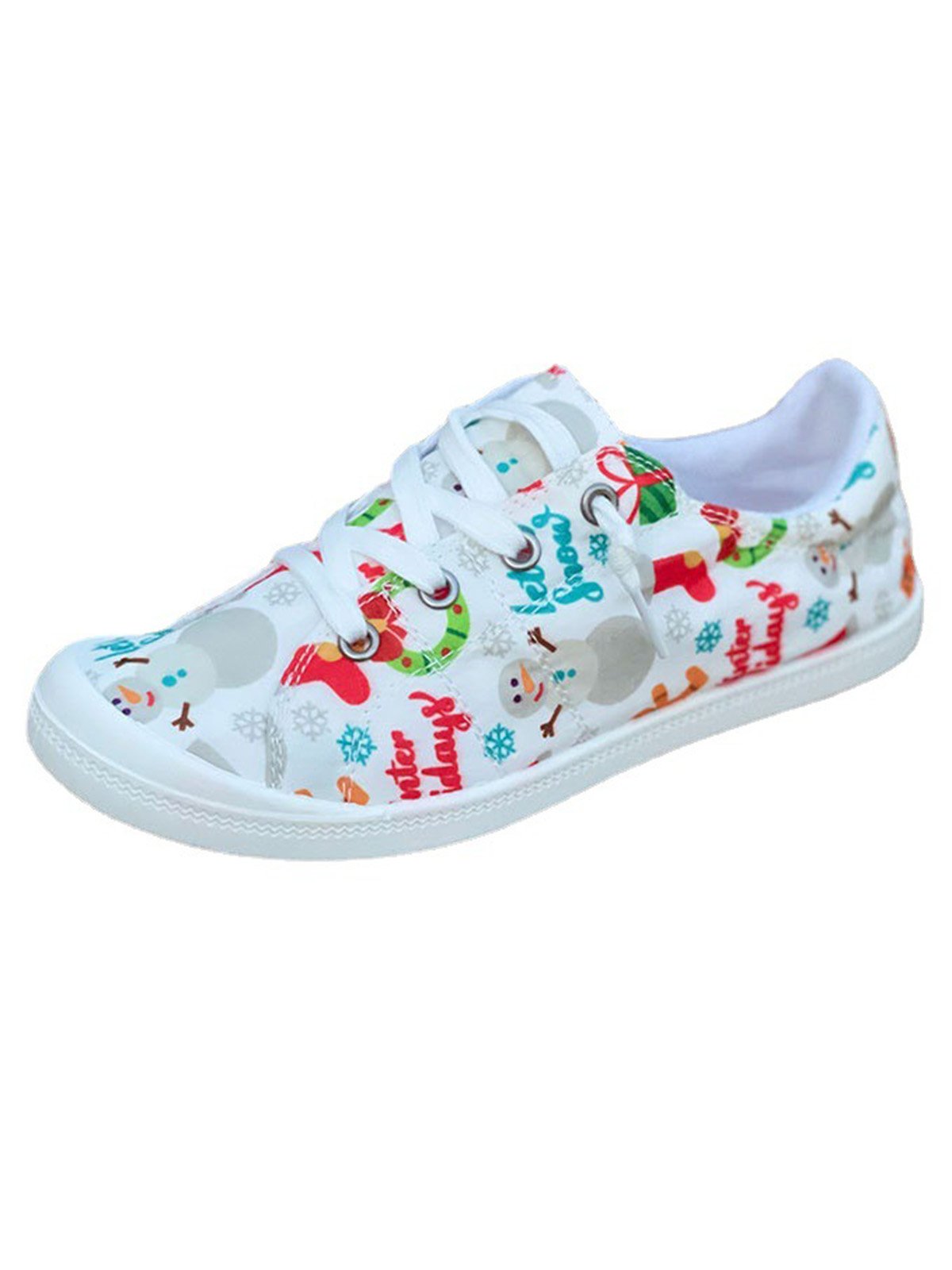 Christmas Snowman Plus Size Lace Up Flats