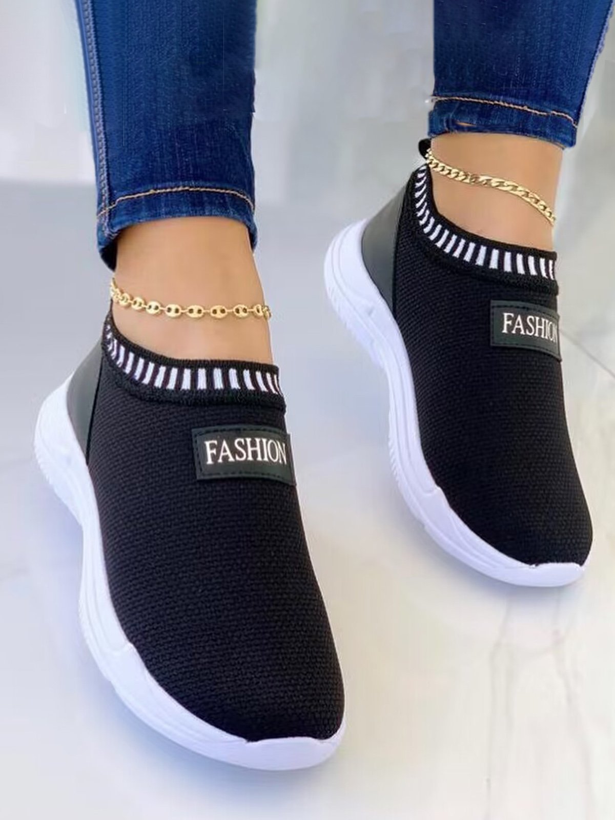 Plus Size Mesh Fabric Slip On Sneakers