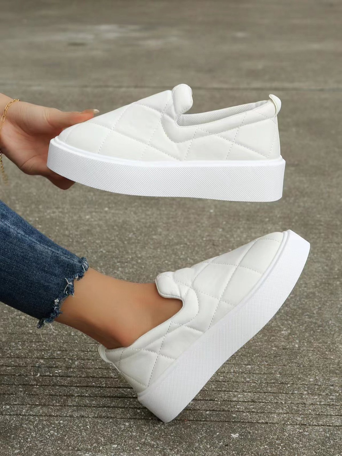 Plus Size Quilted Slip On Platform Shoes
